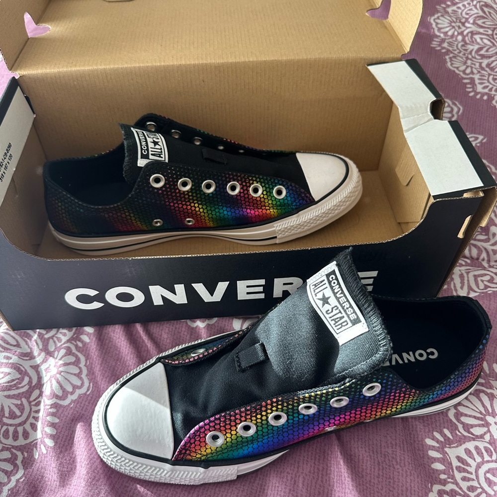 Converse Black Low Top Sneakers with Rainbow Sequin Panels